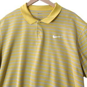 Nike Dri-Fit Yellow Stripe Polo Shirt Athletic Golfcore Tennis Preppy Y2K Sports